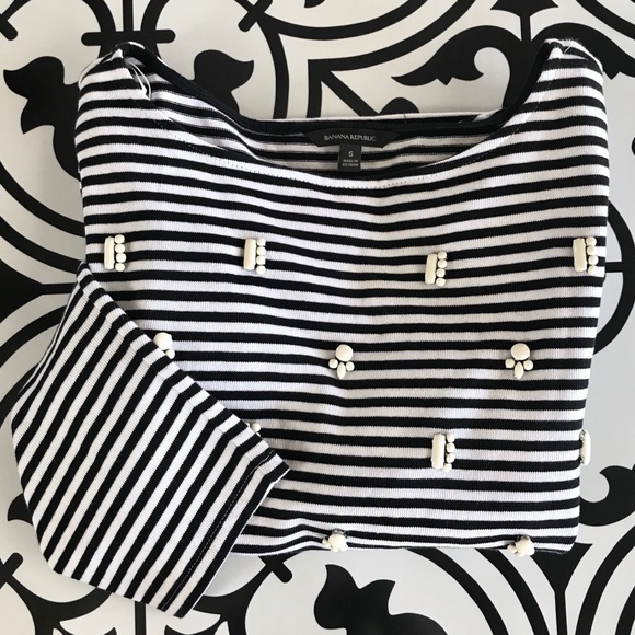 Banana Republic Tops - Banana Republic Embellished Striped Cotton Top